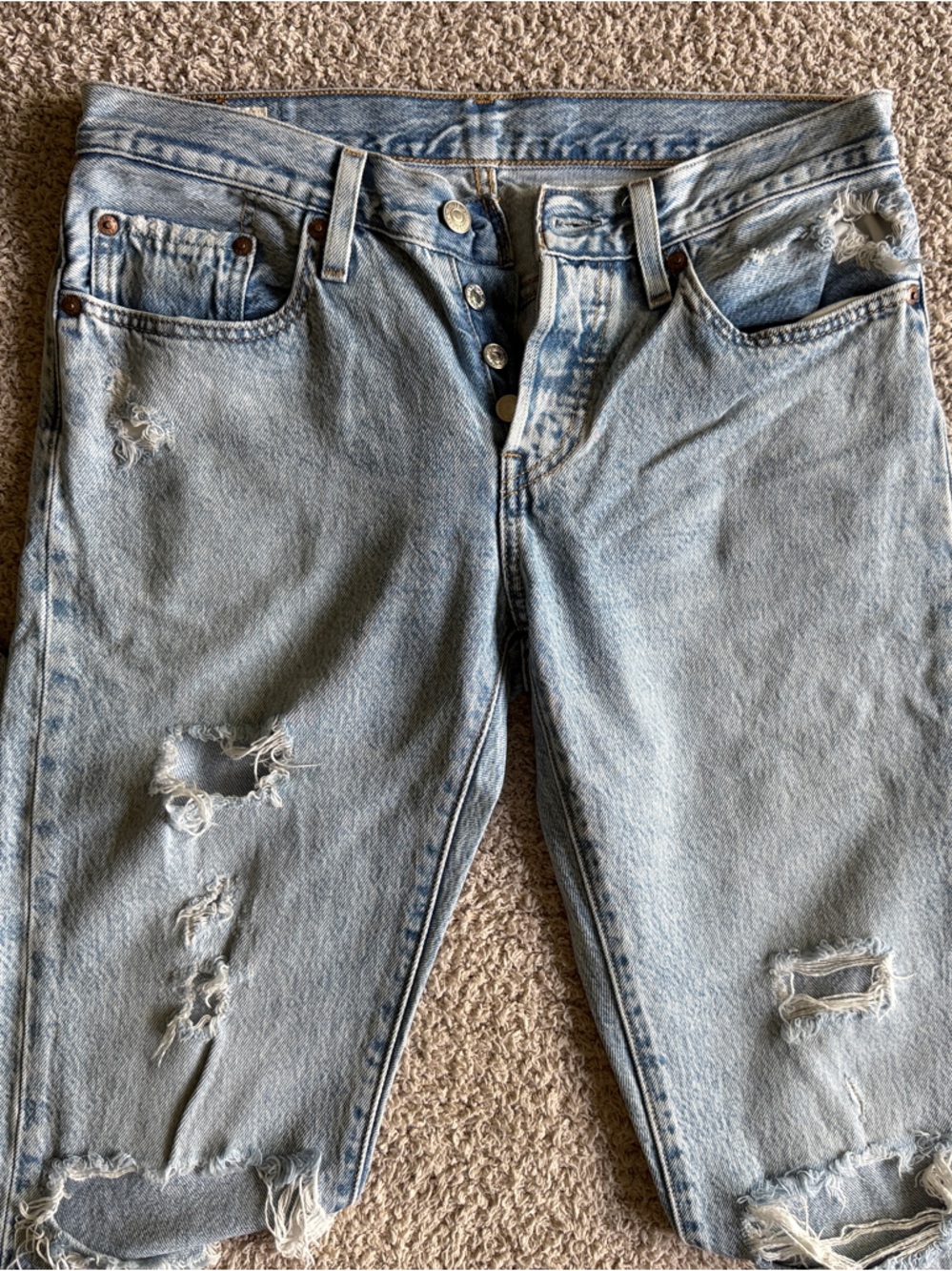 Levi’s 501 Light Blue Distressed Women's Jeans - Classic Mid-Rise Fit